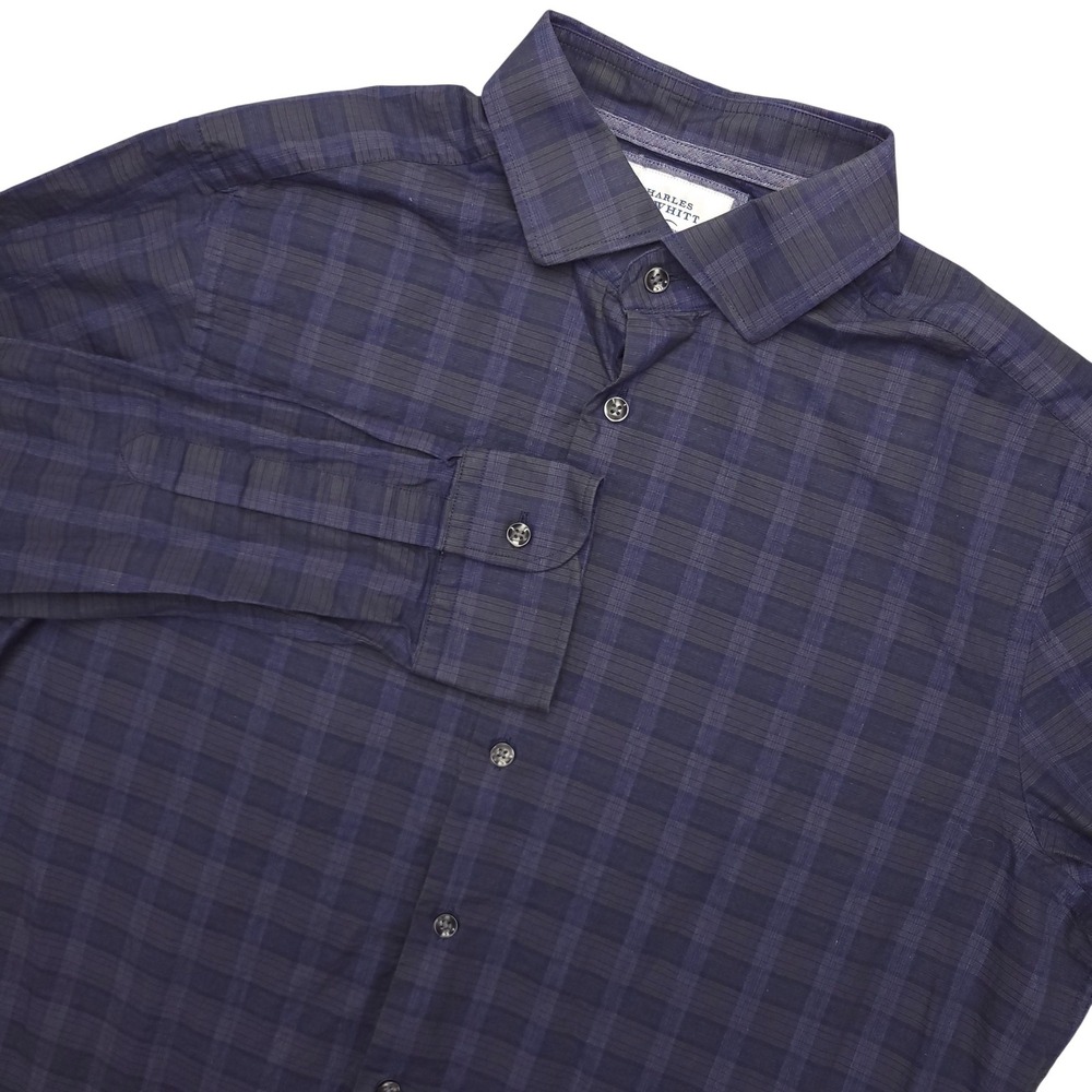 Charles Tyrwhitt Dress Shirt Mens 16.5 34/35 Blue Plaid Slim Fit Long Sleeve